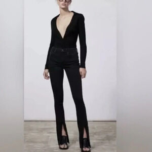 NWT Zara The Olivia split hem straight edge black stylish trendy 2 pckt jeans 6